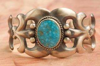 Genuine Kingman Web Turquoise Sterling Silver Navajo Bracelet